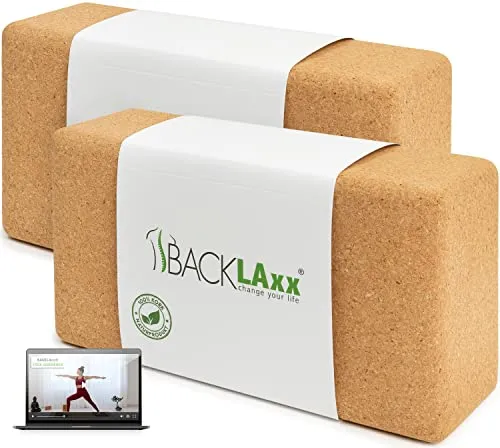 BACKLAxx® Yogablock Set aus 100% Kork - Yogablöcke aus 100% natürlichem Kork, ideal für Yoga & Pilates, inklusive Zugang zu exklusivem Videokurs für umfassende Yogaflows.
