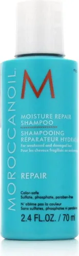 Moroccanoil Repair Moisture Repair Shampoo 70 ml - Sanftes Shampoo für geschädigtes und trockenes Haar, angereichert mit Arganöl und Keratin für intensive Pflege und glänzende Ergebnisse. Ideal für alle Haartypen, frei von Sulfaten, Phosphaten und Parabenen.