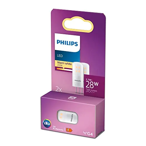 Philips LED G4 Kapsel, 28 W, Brenner, dimmbar, warmweiß, 2er Pack, Weiß