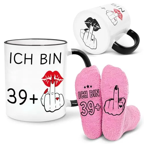 Bingtoo Geschenkset zum 40. Geburtstag für Frauen, Becher & Socken für Frauen, Lustige Geschenke für Freundin Mutter Gattin Schwestern Freunde Kolleginnen, 40 Geburtstag Frau Deko (40 Jahre)
