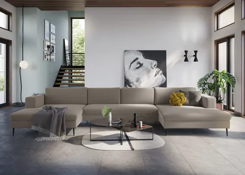 DOMO collection Wohnlandschaft Modica U-Form XXL - Moderne Wohnlandschaft mit 2 großzügigen Recamieren, ideal für stilvolle und gemütliche Stunden im Wohnbereich. Rundum bezogen und vielseitig kombinierbar.