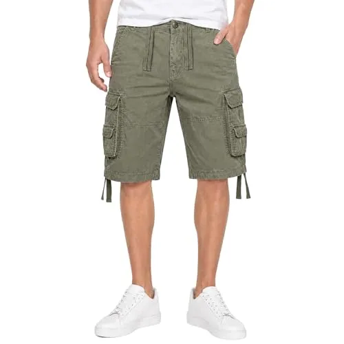 Brandit Vintage Shorts XXL in Oliv - Herren-Shorts aus weichem, robustem Baumwollmaterial mit Tunnelzug an Hüfte und Beinabschluss für optimalen Tragekomfort und klassischen Cargoschnitt.