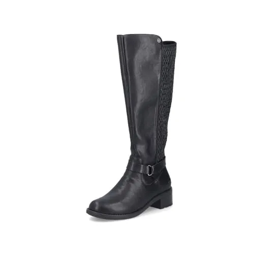 RIEKER Damen Stiefel Gr. 42, schwarz - Elegante Langschaftstiefel aus Lederimitat mit elastischem Einsatz und herausnehmbarer Innensohle, perfekt für wärmenden Komfort im Alltag.