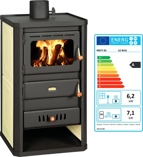 Wasserführender Kaminofen Prity S2W10 6.2 + 10 kW EEK-A - Kaminöfen mit hoher Effizienz, ideal für Wohnzimmer oder Küche, bietet perfekte Wärmeverteilung und einen Wirkungsgrad von 77,6 %.