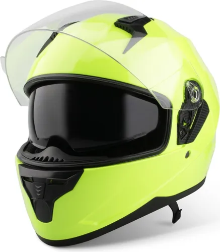 VINZ Kennet Integralhelm mit Sonnenblende | Motorrad Helm Vollvisierhelm Mopedhelm ECE 22.06 | Motorradhelm Full-Face Helme | für Damen & Herren | In Gr. XS-XXL - Fluor Gelb | M (57 - 58 cm)