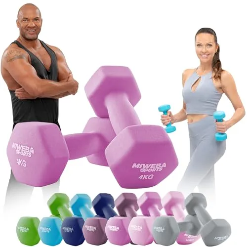 Miweba Sports Neopren Hantelset | 𝐏𝐫𝐨𝐟𝐢 Hantel - Hexagon Hanteln Set - Kurzhanteln - Kurzhantel Set - Gymnastikhanteln - Hantel Set - Dumbbell - 0,5-10 Kg (2X 4.0 kg, Pink)