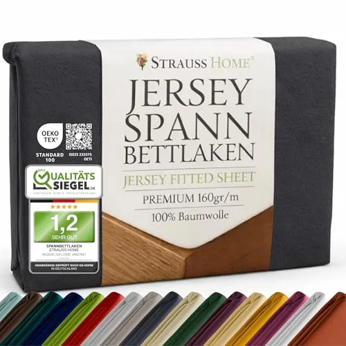 Strauss Home® Premium Spannbettlaken – 160 g/m² Gekämmte Baumwolle – Extra Hohe Steghöhe in Hotelqualität – Formstabil & Langlebig – Für Boxspringbetten bis 35 cm – 140x220-160x220 cm - Anthrazit