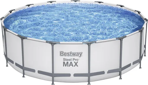 Bestway Steel Pro MAX Frame Pool 457 cm - Komplett-Set mit Filterpumpe - Runder Swimmingpool Ø 457 x 122 cm, robustes Stahlrahmen-Design für langanhaltenden Spaß im Garten, inklusive Filterpumpe für sauberes Wasser.