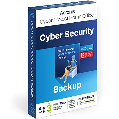 Acronis Cyber Protect Home Office 2023 Essentials - 3 Computer, 1 Jahr - Software zur Datensicherung für 3 Geräte, schützt Ihre Daten effizient und sicher, ideal für Home Office und unterwegs.