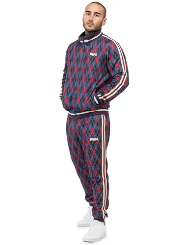 Lonsdale Herren Redford Trainingsanzug, Navy/Red/Ecru, XL - Stylischer Slim Fit Jogginganzug aus hochwertigem Mischgewebe mit auffälligen Details, perfekt für Streetwear-Looks und aktive Freizeitgestaltung.