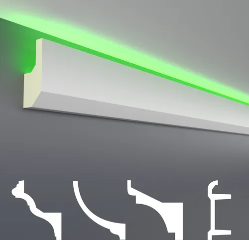 HEXIM LED Stuckleisten Muster - Indirekte Beleuchtung mit Deckenleisten aus PU, leicht & lichtundurchlässig- (20cm LED-7) Stuckprofil Profil
