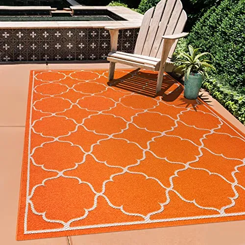 SANAT Outdoor Teppich Wetterfest - Für Innen- und Außenbereich - Wasserabweisend für Balkon, Terrasse, Garten, Küche, Bad oder Wohnzimmer - Orange, 60 x 110 cm