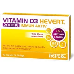 Vitamin D3 Hevert 2000 IE Immun Aktiv Kapseln - Arzneimittel zur Stärkung des Immunsystems mit 4 essenziellen Mikronährstoffen – ideal für Personen mit häufigen Erkältungen und wenig Sonnenlicht.