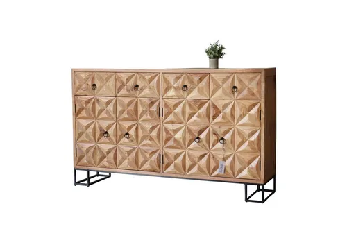 Baario Sideboard LOURES - Edles Mangoholz in außergewöhnlichem Design - Kommode aus massivem Mangoholz, fertig montiert und mit 4 Schubladen für viel Stauraum, ideal für stilvolle Wohnräume.