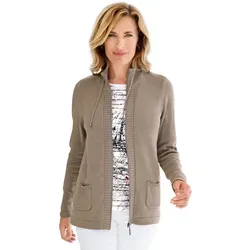 GOLDNER Strickjacke Herbstcardigan mit Reißverschluss Baumwolljacke mit Taschen, Stehkragen mit Kordel und Langarm beige 42