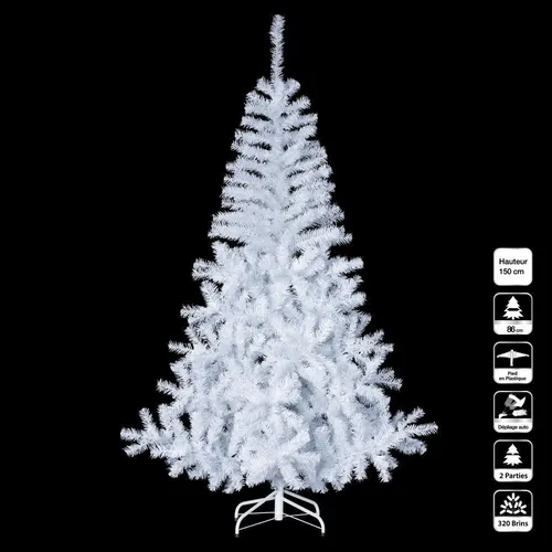 Künstlicher Weihnachtsbaum Weiß 150 cm - Weihnachtsbaum mit 320 Zweigen, schnellaufgebaut und schwer entflammbar - ideal für festliche Dekorationen in Ihrem Zuhause.