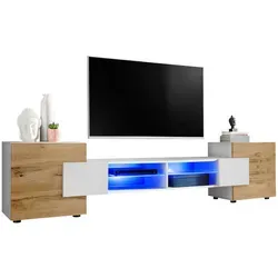 Komodee Lowboard, Weiß, Weiß, Eiche Wotan, Holzwerkstoff, 4 Fächer, Rechteckig, 230x52.5x35 cm, Wohnzimmer, Wohnwände, Lowboards, Lowboards stehend