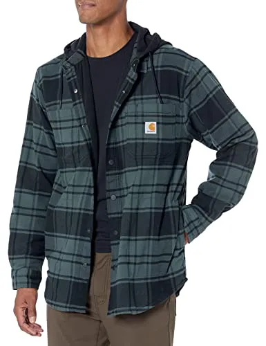 Carhartt Flannel-Fleece Kapuzen-Hemd/Jacket - Grau/Dunkelgrau (Elm) - M - Funktionsjacke mit entspannter Passform, aus robustem Stretch-Flanell und Polyester-Fleece für optimale Bewegungsfreiheit und Wärme.
