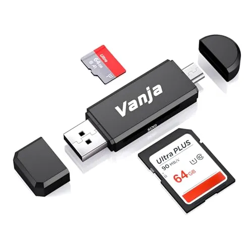 Vanja 2-in-1 SD Kartenleser, USB 2.0 & Micro-USB Kartenlesegerät für PC, Laptop & ältere Android Handys (OTG). Micro SD Adapter für SDXC SDHC TF, Plug & Play, Schwarz