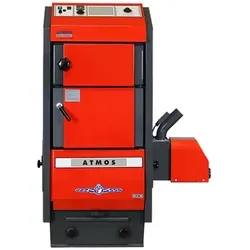 ATMOS Pelletkessel P40 | 40 kW mit A45 Brenner und 2,5 m Förderschnecke - Robuster Kesselstahl für Pellet- und Holzbetrieb, einfacher Zugang zur Reinigung, Brenner flexibel montierbar und energieeffizient.