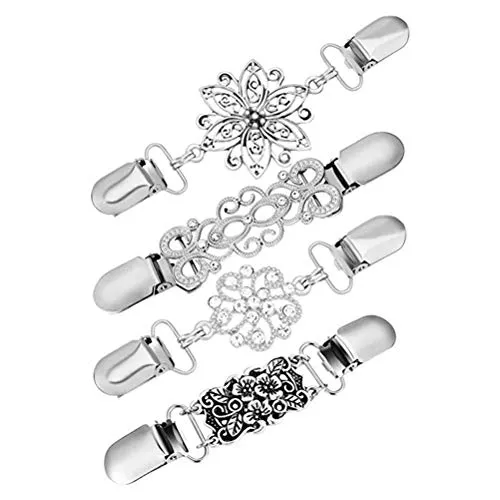 BESTOYARD Pullover Clips Vintage Pullover Kette Kreative Silber Strickjacke Clip für Kleid Kleidung 4pcs