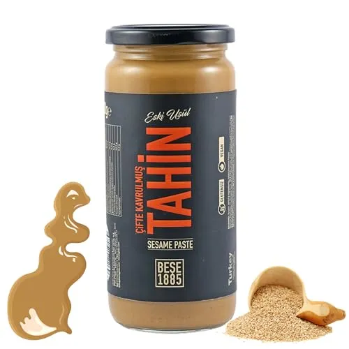 Traditionelle türkische Tahin-Sesampaste im Glas – Tahini Einfach oder Doppelt Geröstet – Reine Zutaten Ohne Zusatzstoffe – Herstellung nach überlieferten Methoden seit 1885 (230 g, Doppelt geröstet)