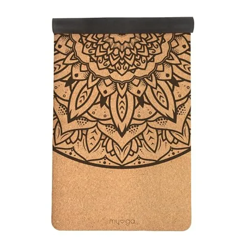 Myga XL Kork Yogamatte | 200 cm x 70 cm | Rutschfest, Wäremeregulierend & Leicht zu Tragen – 6 mm Dicke | Ideal für Yoga, Pilates, Meditation & Fitnessübungen | Mandala Design | Naturkork