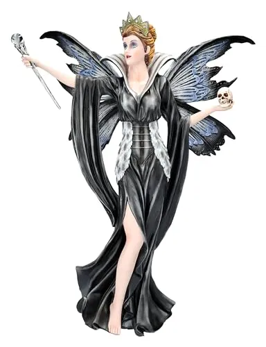 Elfenfigur Königin mit Zepter und Schädel 46 cm - Fee Gothic schwarzes Kleid Fantasy Deko Figur