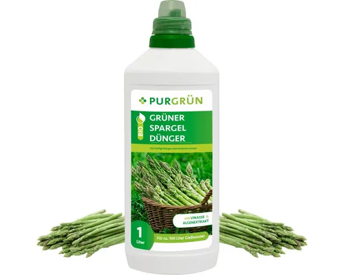 Purgrün Bio Spargeldünger, NPK 4+1+7 - Gemüsedünger für gesunde Spargelpflanzen – Mit innovativem Algenextrakt und Vinasse für kräftige Stangen und intensives Aroma, ideal für umweltbewusste Gärtner.