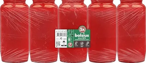 BOLSIUS Kompositionslicht rot 5er Pack 14 cm - Grabkerzen in eleganter roter Farbe, ideal für stilvolle Gedenkorte und eine besonders lange Brenndauer von bis zu 30 Stunden.