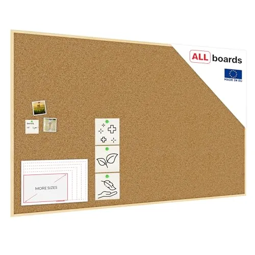 ALLboards Pinnwand mit Holz Rahmen 200x120cm - Hochwertige Pinnwand aus selbstheilendem Kork, ideal für Büros und Wohnungen. Einfache Montage mit ästhetischen Befestigungselementen.