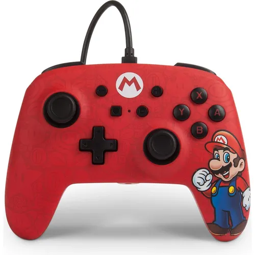 PowerA 1506261 Mario Edition Gamepad für Nintendo Switch - Kabelgebundenes Controller in klassischem Mario Design mit Soft-Touch-Oberfläche und 2,44 m langem abnehmbarem USB-Kabel für optimale Spielkontrolle.