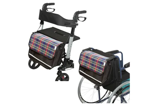 SENIORI Rollator-/Rollstuhl Tasche - Universal Tartan Flex - Taschen & Körbe für Rollstühle & Scooter, perfekt für Rollatoren und Rollstühle, mit verstärkter Struktur und reflektierendem Band für Sicherheit bei Dämmerung.