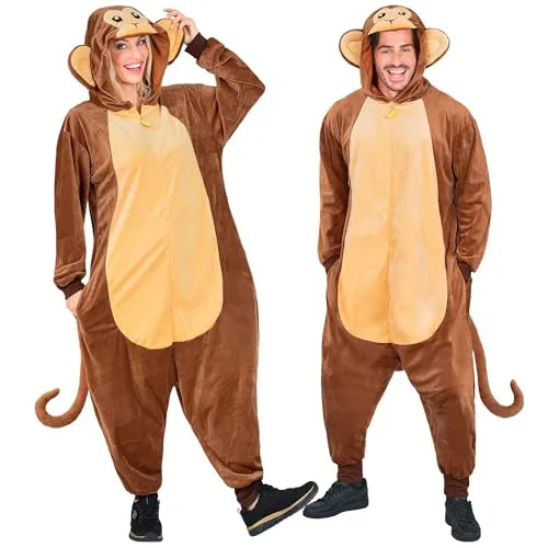 Widmann S.r.l. Tierkostüm 'Affe' für Erwachsene, Plüsch Overall L/XL - Bequemer und kuscheliger Plüsch Overall in Braun, ideal für Karneval oder Kostümpartys. Perfekt für einen lustigen Auftritt und einfach in der Handwäsche zu reinigen.