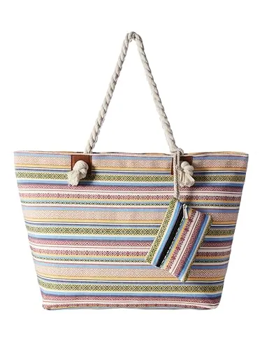 DonDon große Strandtasche XXL mit Reißverschluss - Robuste Umhängetasche für Damen - Vielseitige Badetasche für Strand und Alltag: Mit reißfester Baumwolle und robustem Außenmaterial bietet diese Tasche Schutz vor Sand und Feuchtigkeit. Der breite Schultergurt sorgt für hohen Tragekomfort. Maße: 58 x 38 x 18 cm.