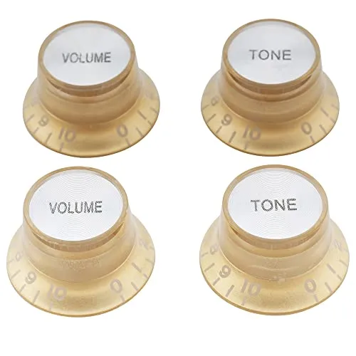 Musiclily Metrisch Gitarre Knöpfe Potiknöpfe 2 Volume 2 Tone Top Hat Bell Knobs Potikopf für Epiphone LP SG Style E-Gitarre, Gold mit Silberfarbiger Metalleinlage(4 Stück)