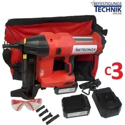Akku Betonnagler TRAK-IT40A C3 15-40mm - Tacker für Beton und Stahl, ideal für Metallprofile. Mit einstellbarer Schlagtiefe, Gummigriff und Gürtelhaken. Inklusive 2x 5,0 Ah Akkus und Schnelladegerät.