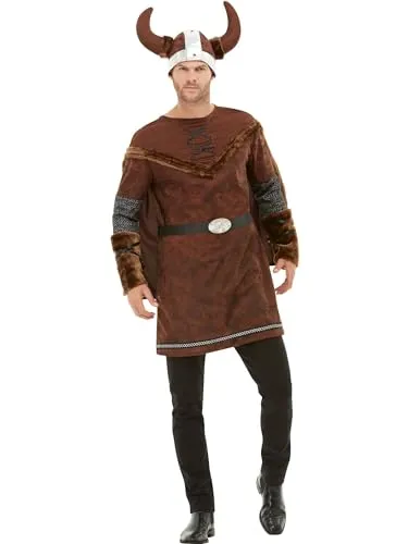Smiffys Deluxe Wikinger Barbarenkostüm, Braun - Stylisches Wikinger-Barbar-Kostüm mit Tunika, Umhang und Helm. Ideal für Karneval oder Themenpartys. Geprüfte Qualität für sicheres Tragegefühl und höchsten Komfort.