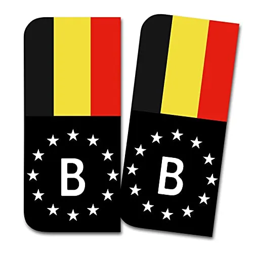 Kennzeichen Sticker passgenau für EU Feld 11x5cm Design Aufkleber für Nummernschild Folie KFZ Schwarz oder mit Fahne waschstraßenfest R167 (01 Belgien, Mit Flagge) 2 x