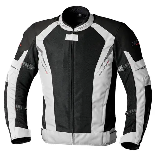 RST Ventilator-XT CE Textil-Jacke Herren - Schwarz/Silber - Regenjacke für Motorradfahrer, bietet hervorragende Luftzirkulation und Sicherheit mit herausnehmbarer, wasserdichter Membran für ganzjährigen Komfort.