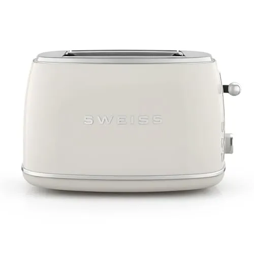 Sweiss Toaster Beige – Vintage Küchengerät - Eleganter Vintage-Toaster mit zwei Schlitzen und 850 W Leistung. Über 6 einstellbare Stufen für individuelles Toasten. Perfekt für alle Brotsorten und ein stilvolles Highlight in Ihrer Küche.