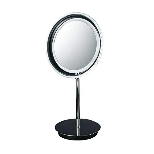 Decor Walther BS 15 Touch Standkosmetikspiegel, Chrom glänzend - Kosmetikspiegel mit 5-facher Vergrößerung, LED-beleuchtet und kabellos für flexiblen Einsatz im Bad, stufenlos einstellbare Lichtfarbe für perfektes Make-up.