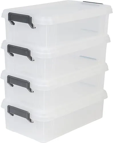 Iris Ohyama Aufbewahrungsboxen 4er-Set, 4 L, stapelbar - Praktisches 4er-Set stapelbarer Aufbewahrungsboxen mit Clips für sicheren Verschluss. Ideal für vielseitige Nutzung im Büro, Zuhause oder in der Garage. Transparentes Design für einfache Sichtbarkeit.