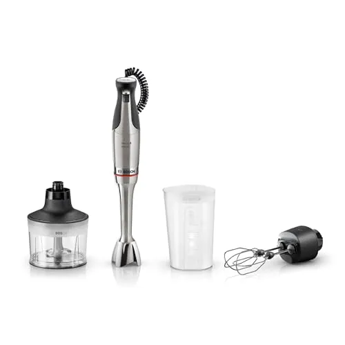 Bosch ErgoMaster Stabmixer MSM8M934 mit Zubehör - Kraftvoller 1.500-Watt-Motor für effizientes Mixen, inklusive Universalzerkleinerer und Doppelschneebesen. Ergonomisches Design für komfortables Handling.
