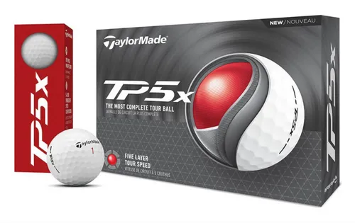 Taylor Made TP5x Golfbälle weiß - 12 Stück - Hochleistungs-Golfbälle für maximale Distanz und Kontrolle. Der innovative Speed Wrapped Core sorgt für verbesserte Ballgeschwindigkeit und ein angenehmes Schlaggefühl.