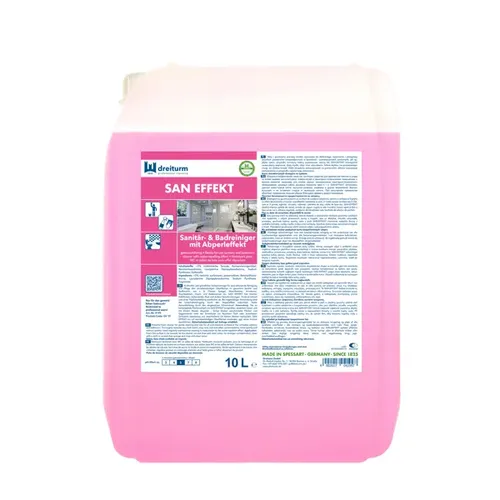 Dreiturm San-Effekt 10 L Sanitär- & Badreiniger - Effektiver Schaumreiniger für alle säurebeständigen Oberflächen im Bad, löst Kalk und Seifenreste, trocknet schnell und streifenfrei. Ideal für eine mühelose Unterhaltsreinigung.