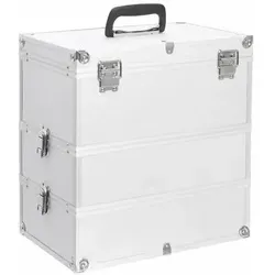 vidaXL Kosmetikkoffer 37x24x40 cm aus Aluminium - Schmuckaufbewahrung in silberner Farbe, mit 3 abnehmbaren Ebenen und praktischem Tragegriff für unterwegs - ideal für die ordentliche Aufbewahrung Ihrer Kosmetik.
