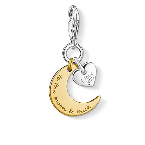Thomas Sabo Damen Charm-Anhänger I Love You To The Moon & Back - Clasp Charms für Damen, aus 925er Sterlingsilber mit Karabinerhaken, ideal für individuelle Schmuckkombinationen und als persönliches Geschenk für besondere Anlässe.