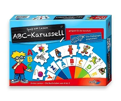 Noris 606076151 ABC Karusell - Lernspiel für Kinder ab 5 Jahren, spielerisches Buchstabenlernen für 1 bis 6 Spieler