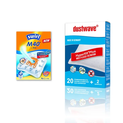 swirl MicroPor Plus M 40 Staubsaugerbeutel 4er Set - Extrem reißfest, Anti-Allergen-Filter für hygienische Reinigung und Allergiker geeignet